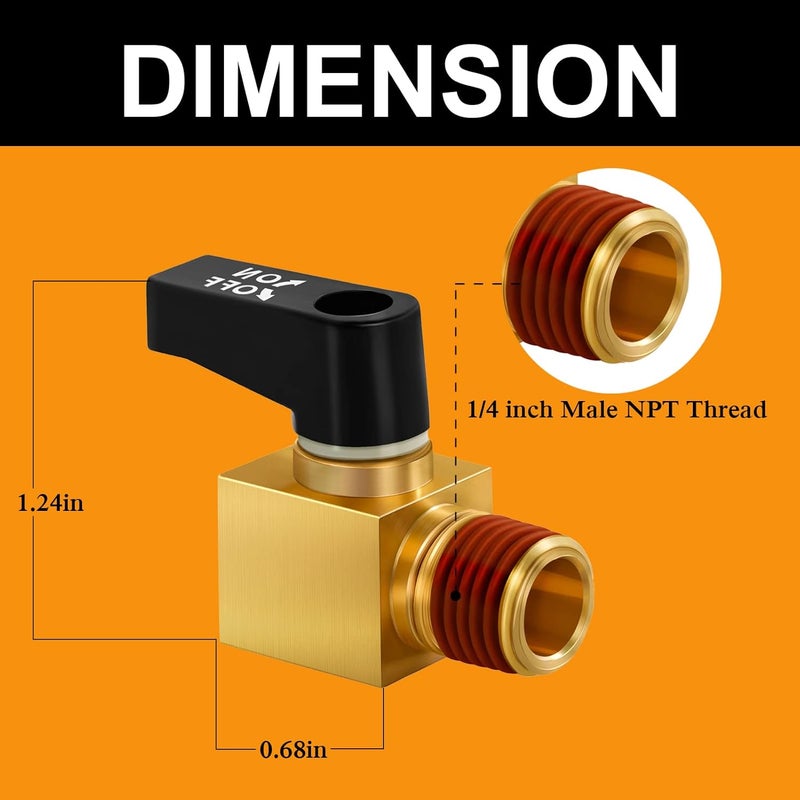 SUNROAD Air Compressor Valve Brass Drain Cock Ball Valve 1/4" NPT Male Thread Air Compressor Accessories 2pcs with Thread Seal Tape with Plastic Case - Image 2